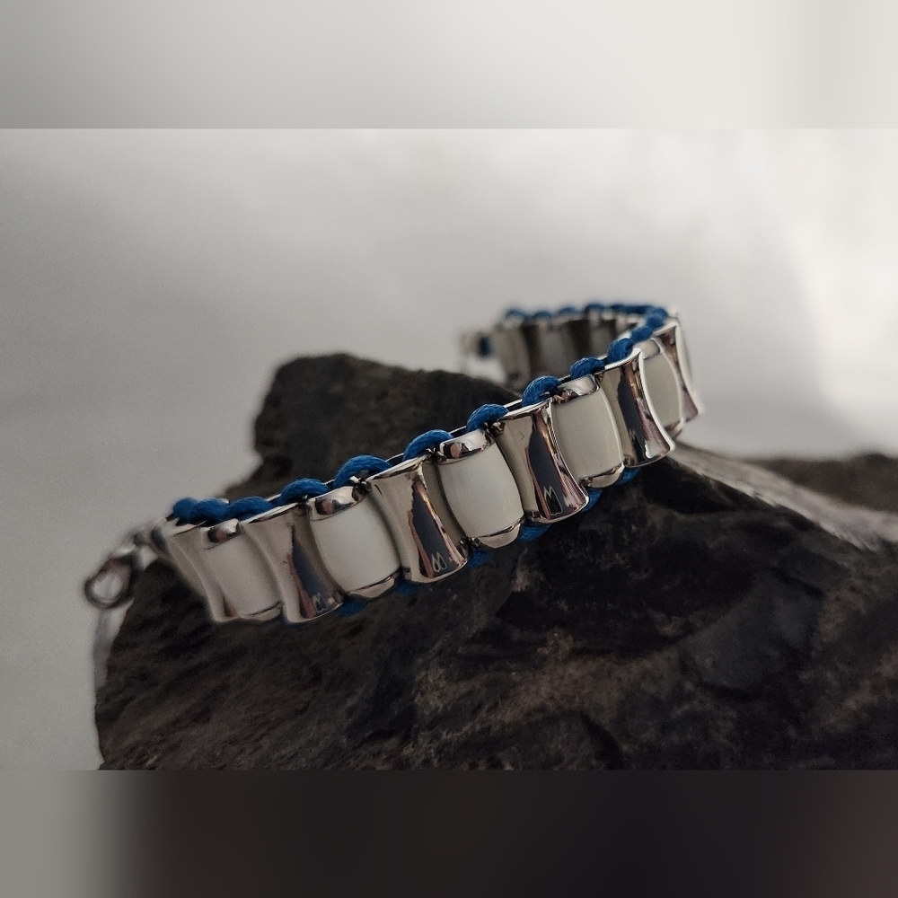 NWT Lia Sophia "Entwine" White Blue and Silver Bracelet